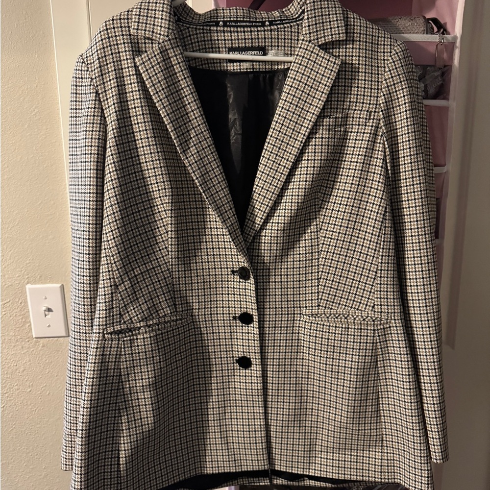 Karl Lagerfeld Black Tan Plaid Blazer